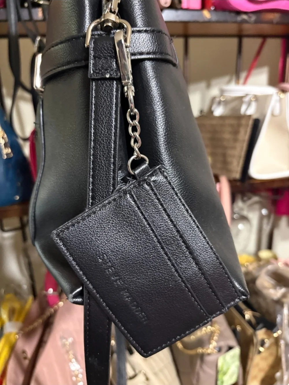 Classic Black Women's Top-Handle Satchel With Detachable Card Holder